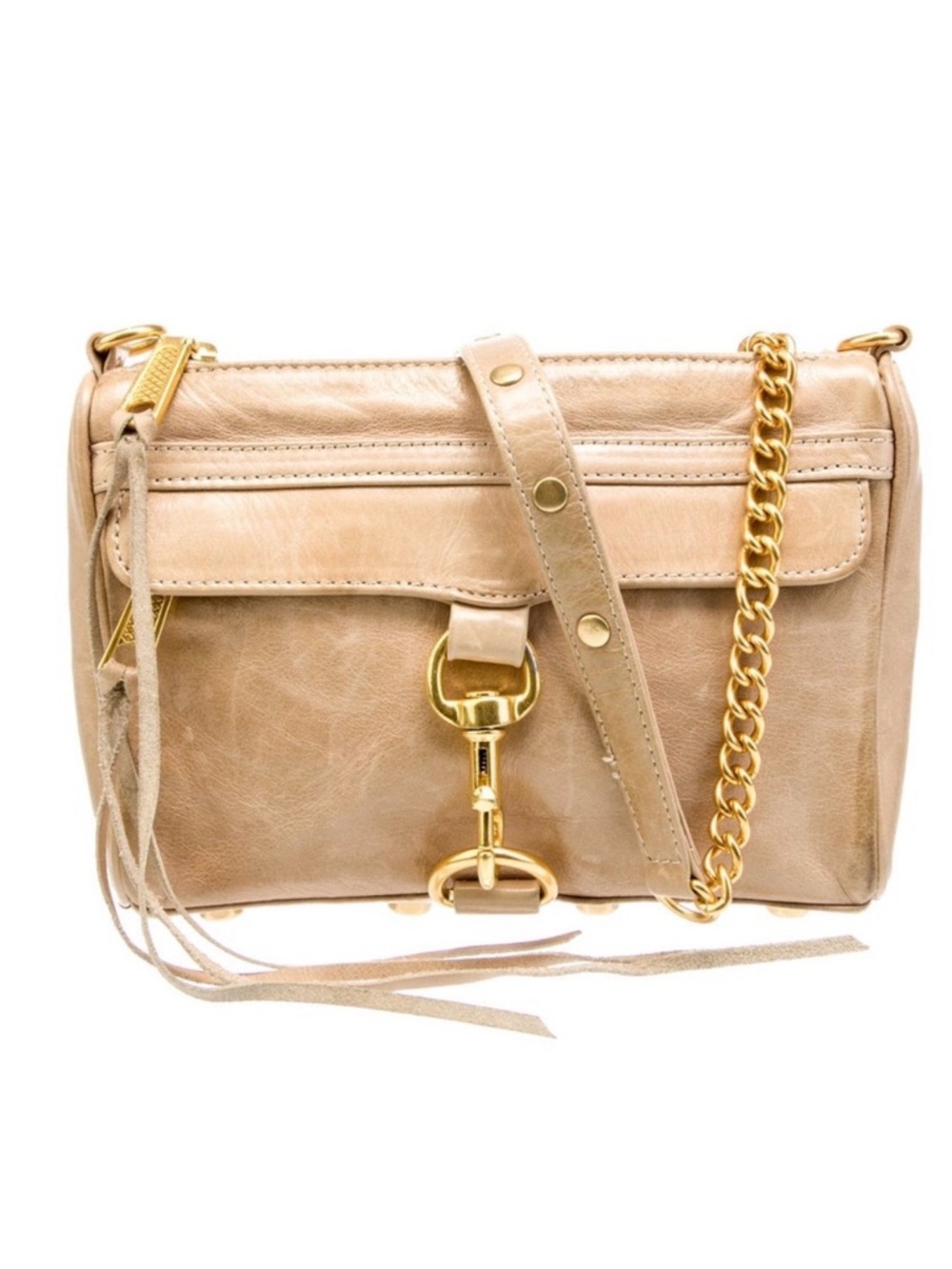 Rebecca Minkoff Champagne Beige Leather Crossbody with Gold Chain